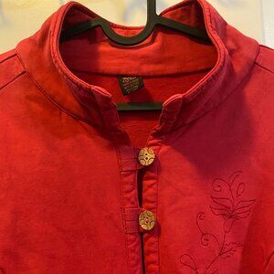 Ojai Button Cardigan Cotton Lagenlook Art to Wear Buttons Faded Red